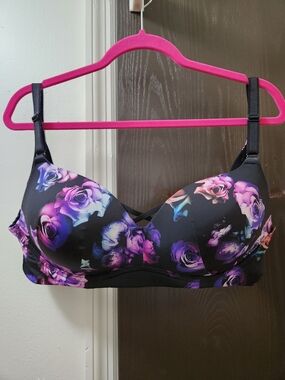 torrid Black Wireless Pushup Bra with Floral Rose Print